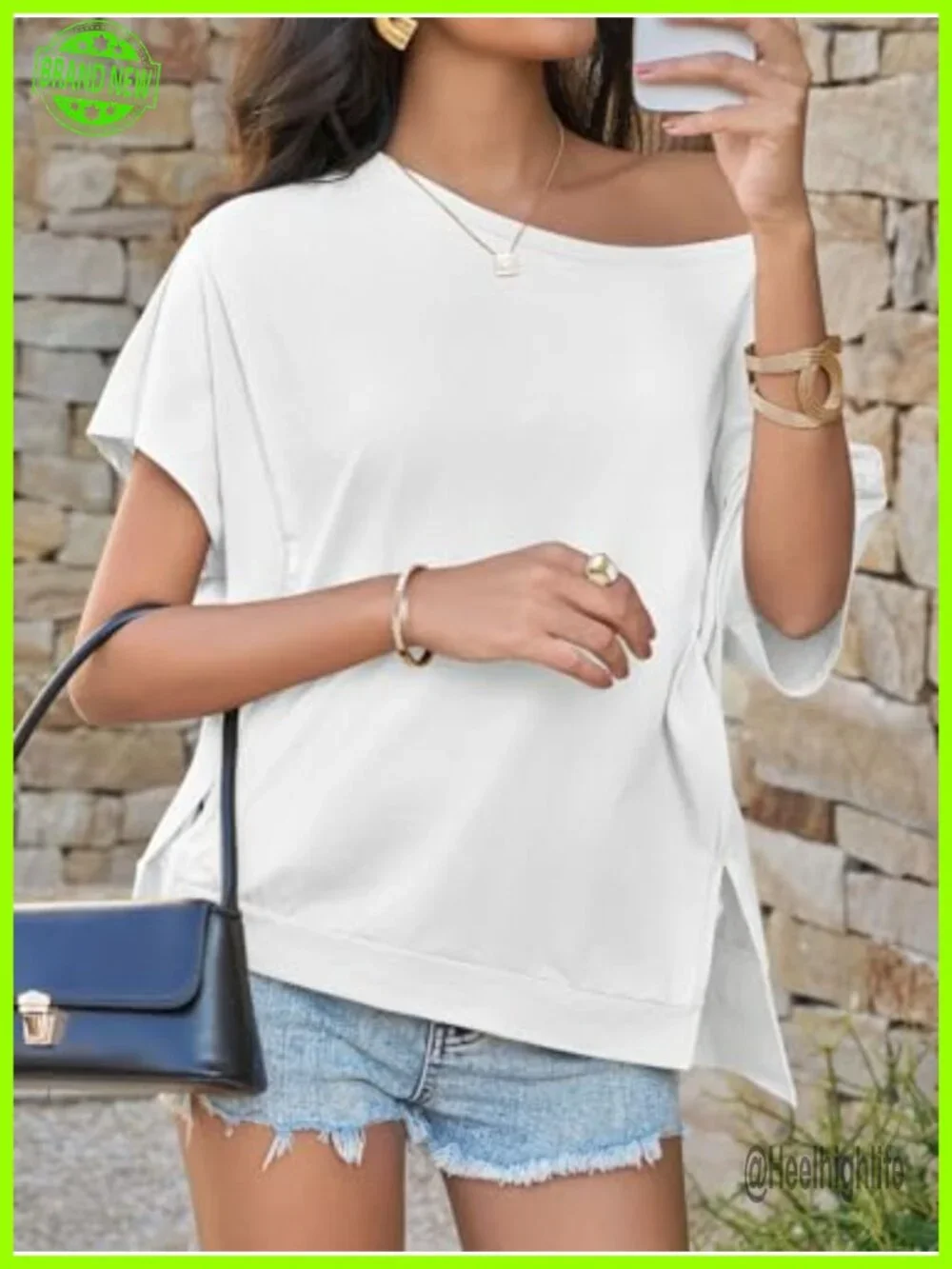 Womens Oversized Batwing Short Sleeve Slit Hem Casual Summer Beach T-Shirt